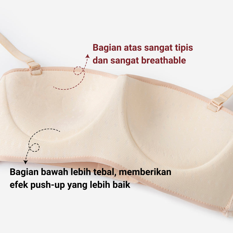 URU DoubleLift Bra Push-Up Ganda – Pengikat Depan & Belakang, Tanpa Tali Strapless