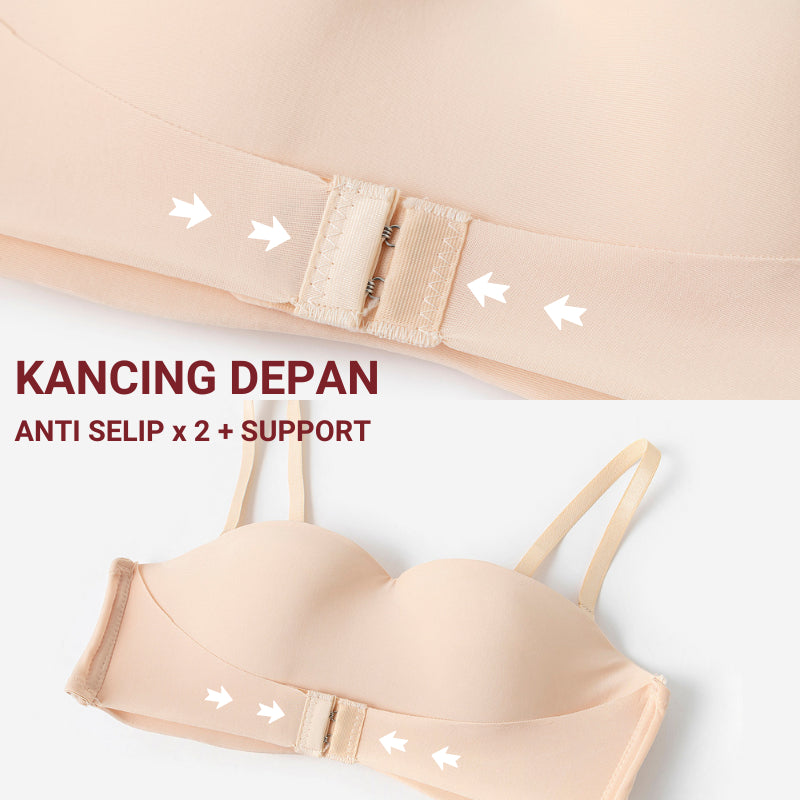 URU DoubleLift Bra Push-Up Ganda – Pengikat Depan & Belakang, Tanpa Tali Strapless
