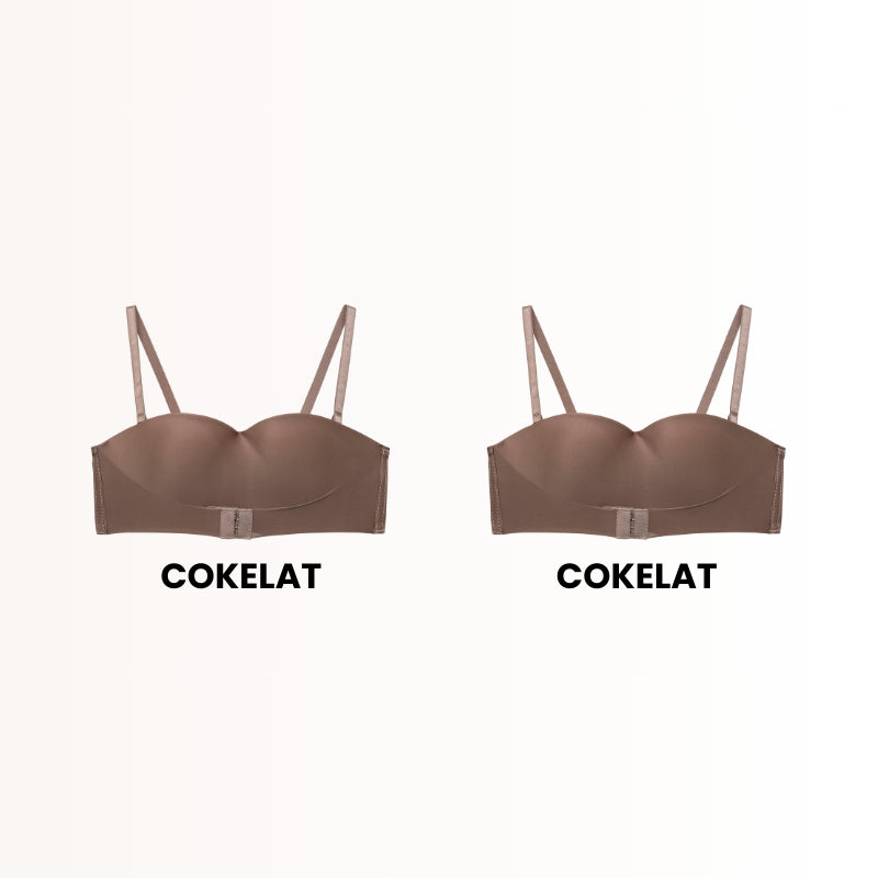 URU DoubleLift Bra Push-Up Ganda – Pengikat Depan & Belakang, Tanpa Tali Strapless