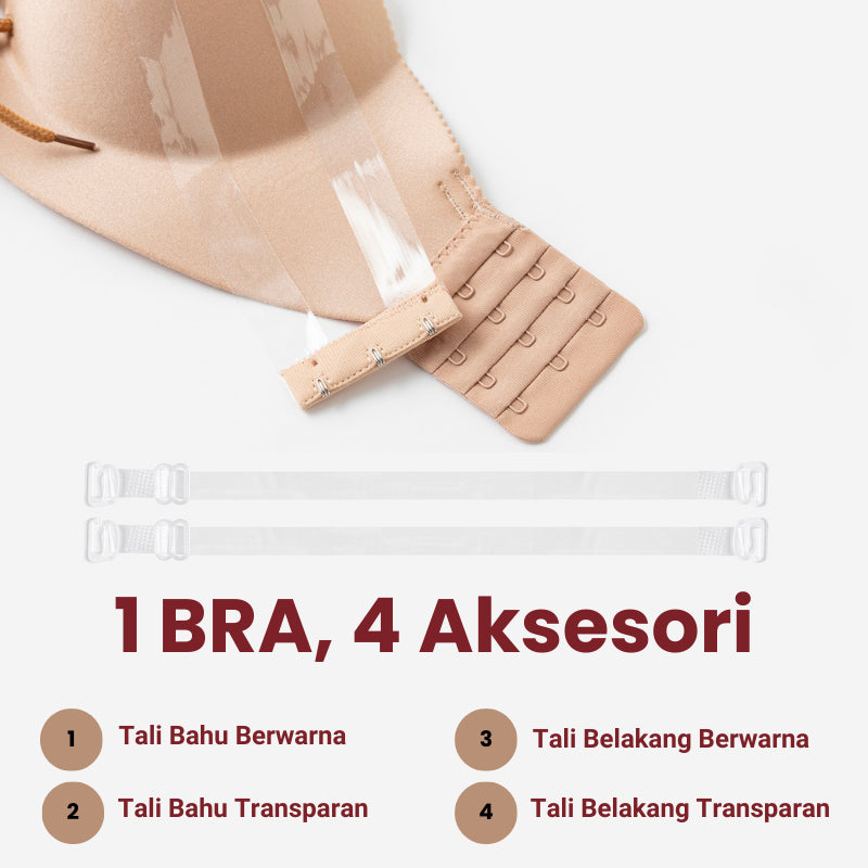 URU Yours - PalmLift Bra Push-Up Adjustable – Tanpa Kawat, Strap Depan, 4 Aksesori