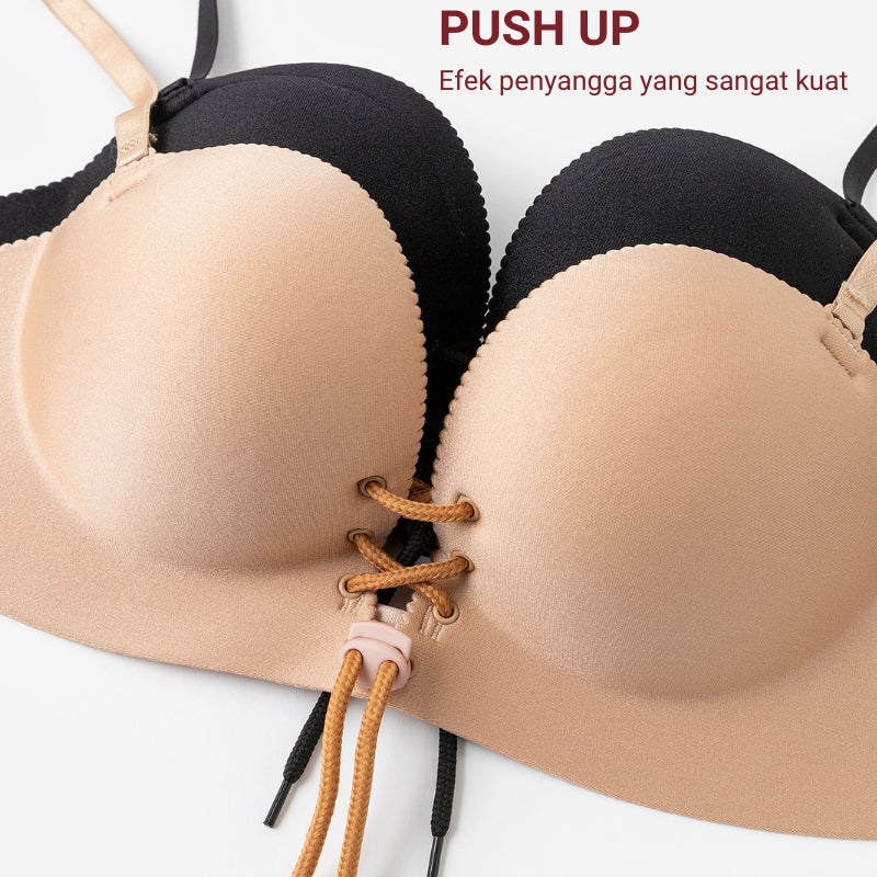 URU Yours - PalmLift Bra Push-Up Adjustable – Tanpa Kawat, Strap Depan, 4 Aksesori