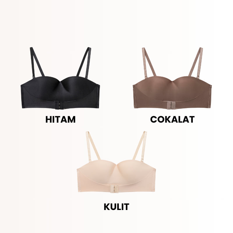 URU DoubleLift Bra Push-Up Ganda – Pengikat Depan & Belakang, Tanpa Tali Strapless