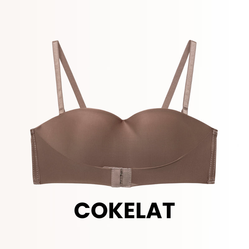 URU DoubleLift Bra Push-Up Ganda – Pengikat Depan & Belakang, Tanpa Tali Strapless