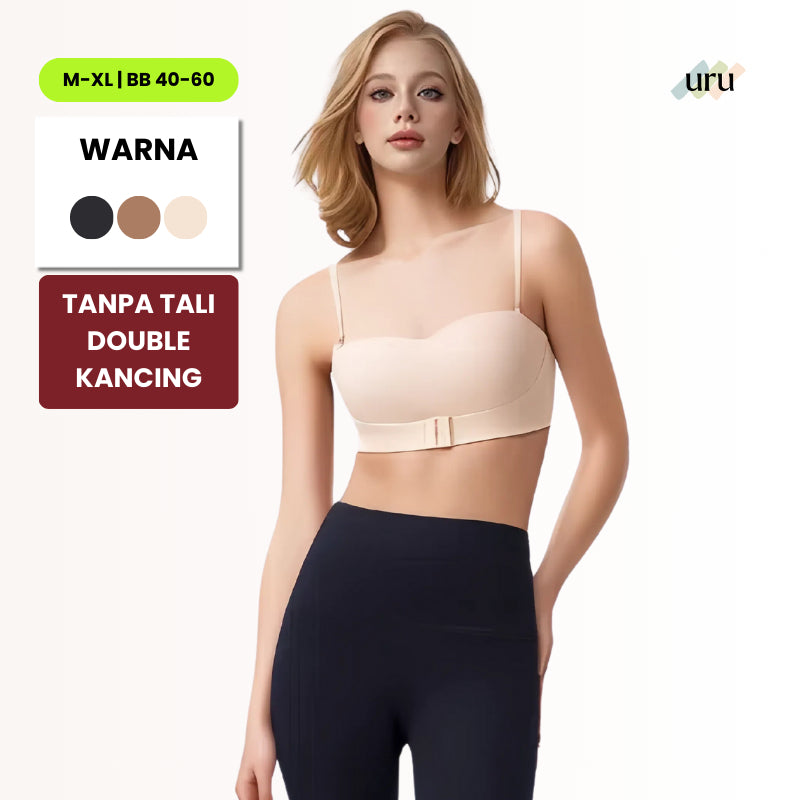 URU DoubleLift Bra Push-Up Ganda – Pengikat Depan & Belakang, Tanpa Tali Strapless