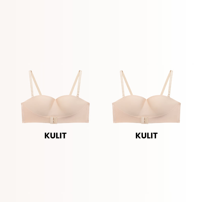 URU DoubleLift Bra Push-Up Ganda – Pengikat Depan & Belakang, Tanpa Tali Strapless