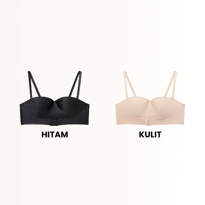 URU DoubleLift Bra Push-Up Ganda – Pengikat Depan & Belakang, Tanpa Tali Strapless