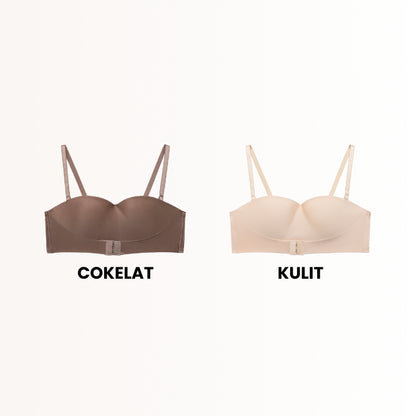 URU DoubleLift Bra Push-Up Ganda – Pengikat Depan & Belakang, Tanpa Tali Strapless