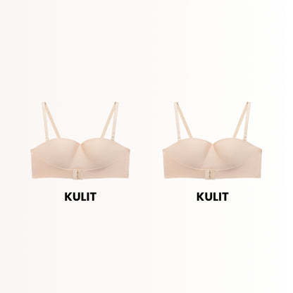 URU DoubleLift Bra Push-Up Ganda – Pengikat Depan & Belakang, Tanpa Tali Strapless