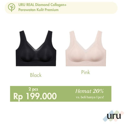 URU [2PCS] Diamond Collagen+ Bra | Bh wanita Busa tipis seamless Lembut tanpa kawat