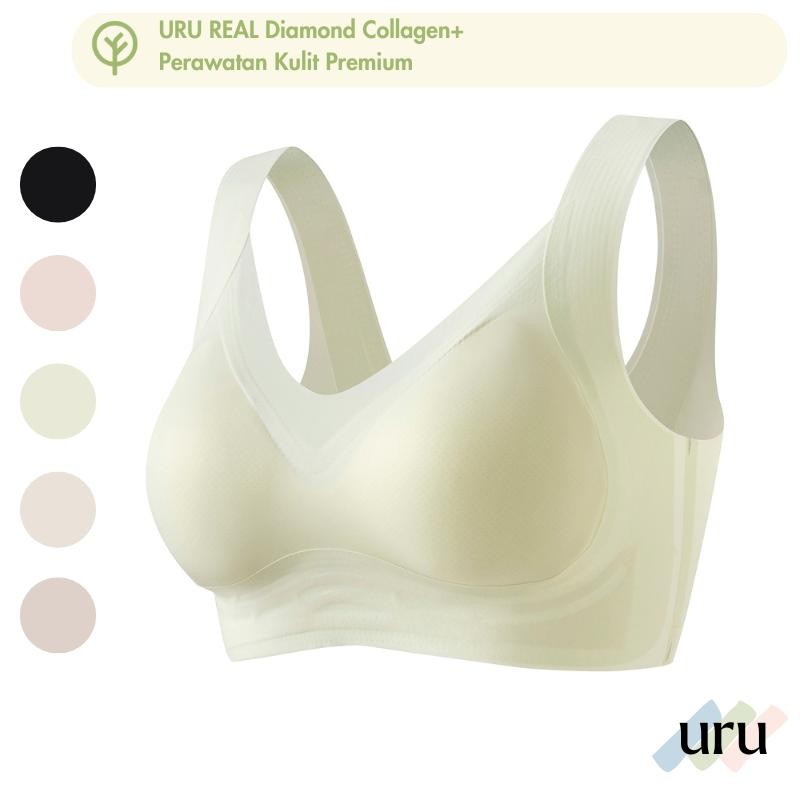 URU [2PCS] Diamond Collagen+ Bra | Bh wanita Busa tipis seamless Lembut tanpa kawat