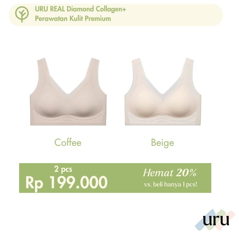 URU [2PCS] Diamond Collagen+ Bra | Bh wanita Busa tipis seamless Lembut tanpa kawat