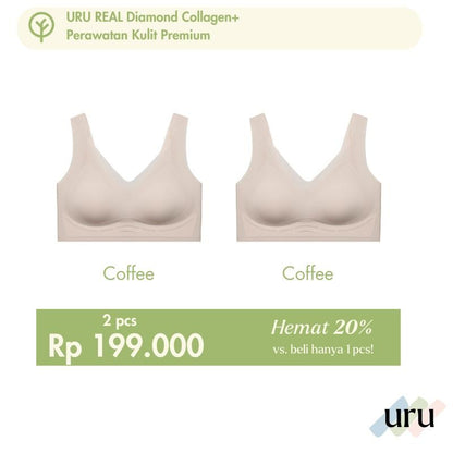 URU [2PCS] Diamond Collagen+ Bra | Bh wanita Busa tipis seamless Lembut tanpa kawat