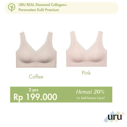 URU [2PCS] Diamond Collagen+ Bra | Bh wanita Busa tipis seamless Lembut tanpa kawat